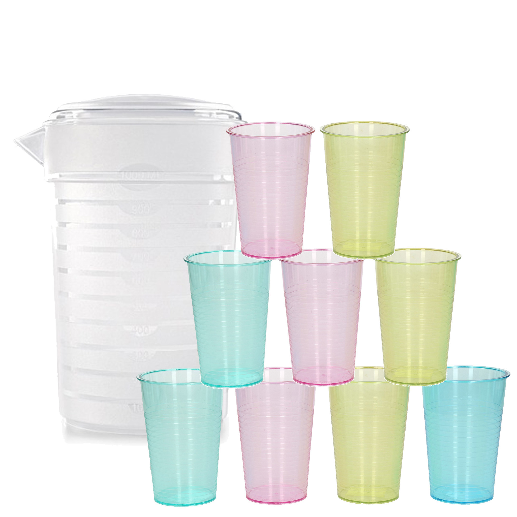Forte Plastics Water/limonade schenkkan 2 liter met 12x kunststof glazen voordeelset -