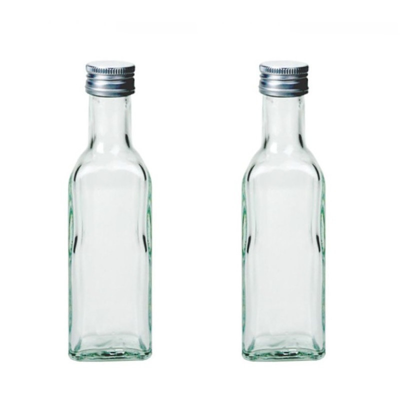 Merkloos 8x Glazen vierkante flesjes met schroefdoppen 100 ml -