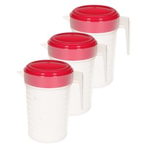 PlasticForte 3x stuks waterkan/sapkan transparant/fuchsia roze met deksel 1 liter kunststof -