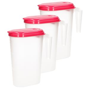 PlasticForte 3x stuks waterkan/sapkan transparant/fuschia roze met deksel 1.6 liter kunststof -