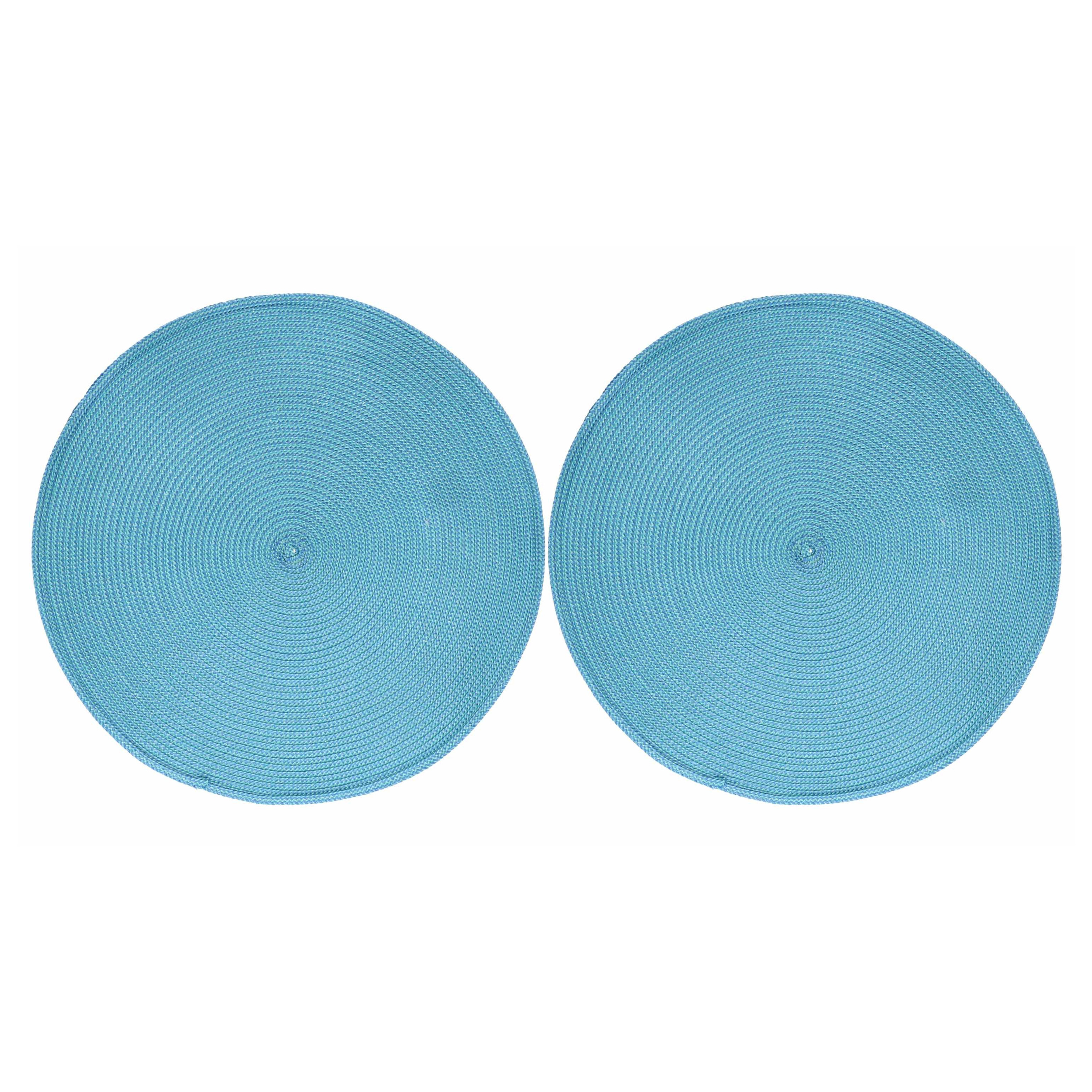 Zeller 2x Ronde placemats turquoise geweven cm -