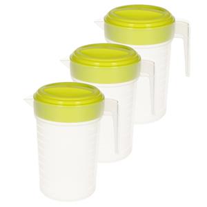 PlasticForte 3x stuks waterkan/sapkan transparant/groen met deksel 1 liter kunststof -