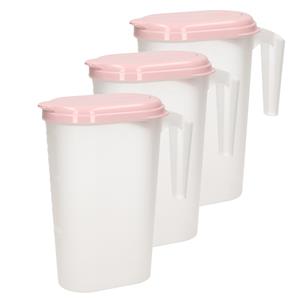 PlasticForte 3x stuks waterkan/sapkan transparant/roze met deksel 1.6 liter kunststof -