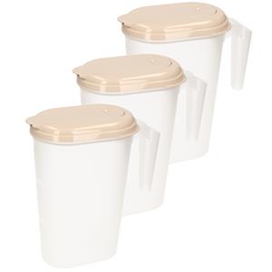 PlasticForte 3x stuks waterkan/sapkan transparant/taupe met deksel 1.6 liter kunststof -