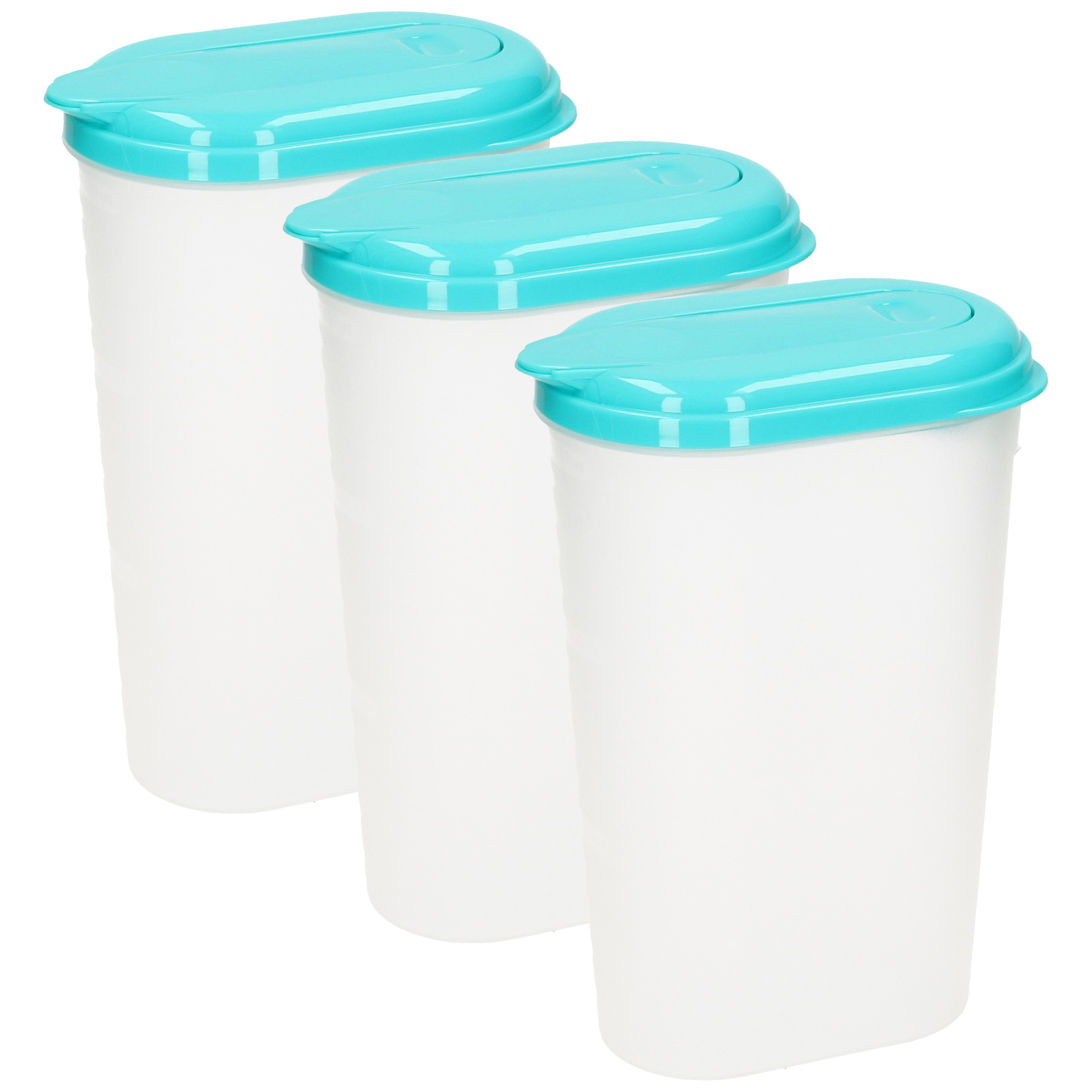 PlasticForte Waterkan/sapkan - 3x - transparant/aqua groen - met deksel - 1.6 liter - kunststof -