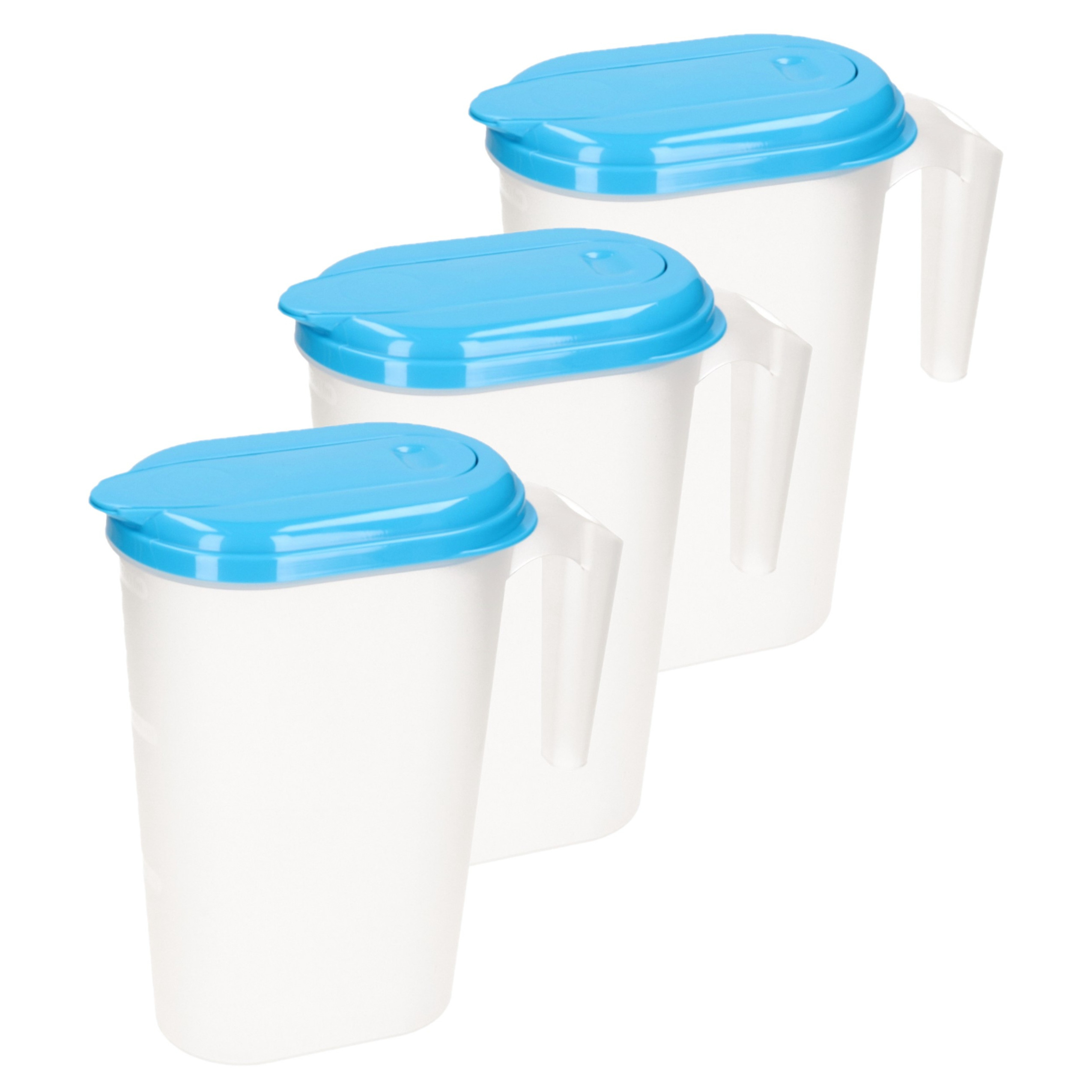 PlasticForte 3x stuks waterkan/sapkan transparant/blauw met deksel 1.6 liter kunststof -
