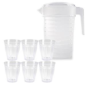 Forte Plastics Water/limonade schenkkan 2 liter met 12x kunststof glazen voordeelset -