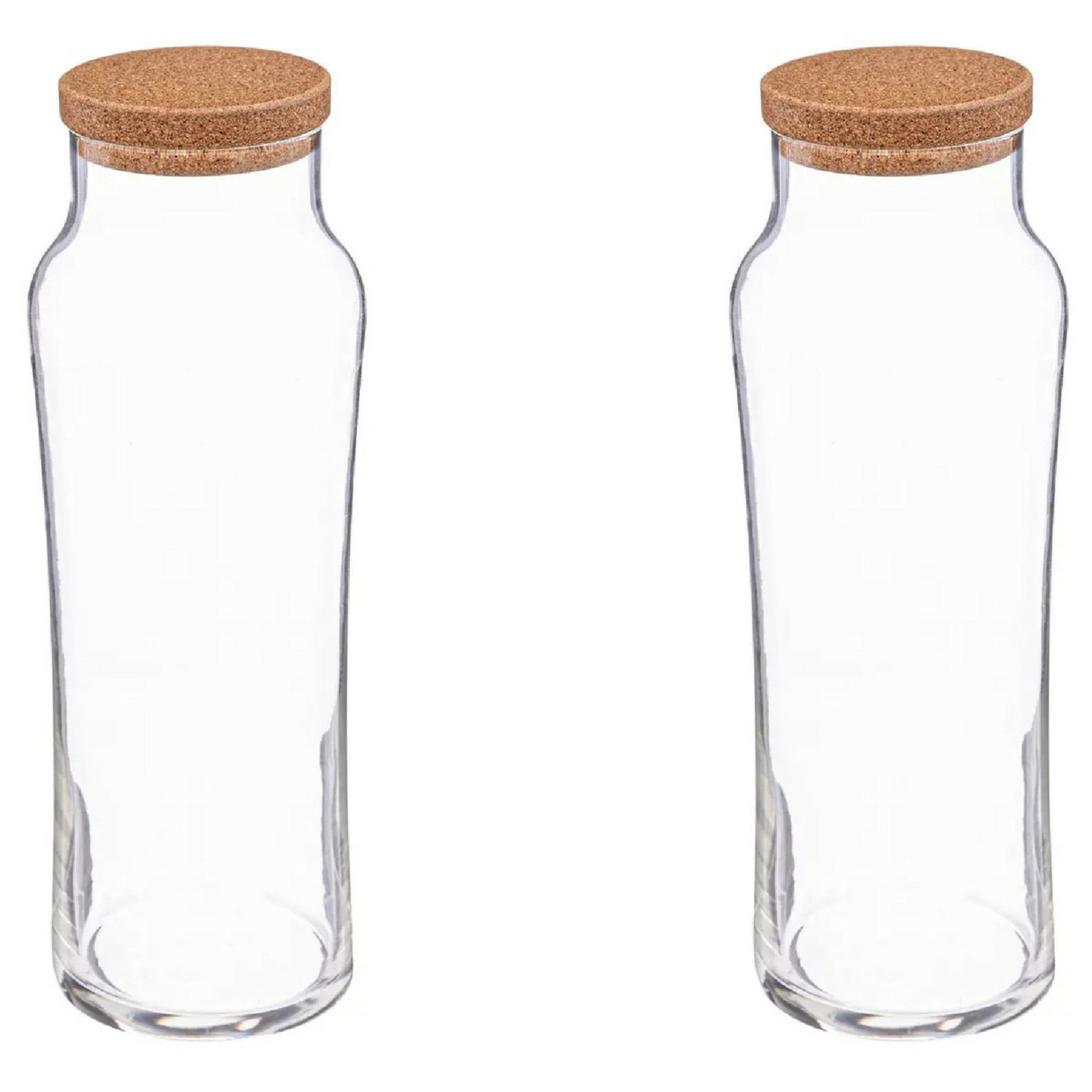 Secret de Gourmet Water Karaf met afsluitdop van kurk - 2x - glas - 1 Liter - schenkkan -