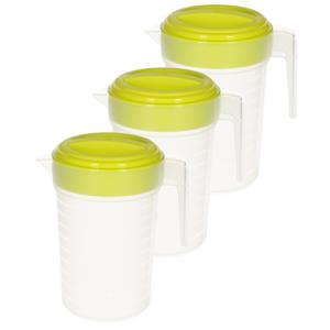 PlasticForte 3x stuks waterkan/sapkan transparant/groen met deksel 2 liter kunststof -