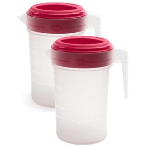 PlasticForte 3x stuks waterkan/sapkan transparant/roze met deksel 2 liter kunststof -