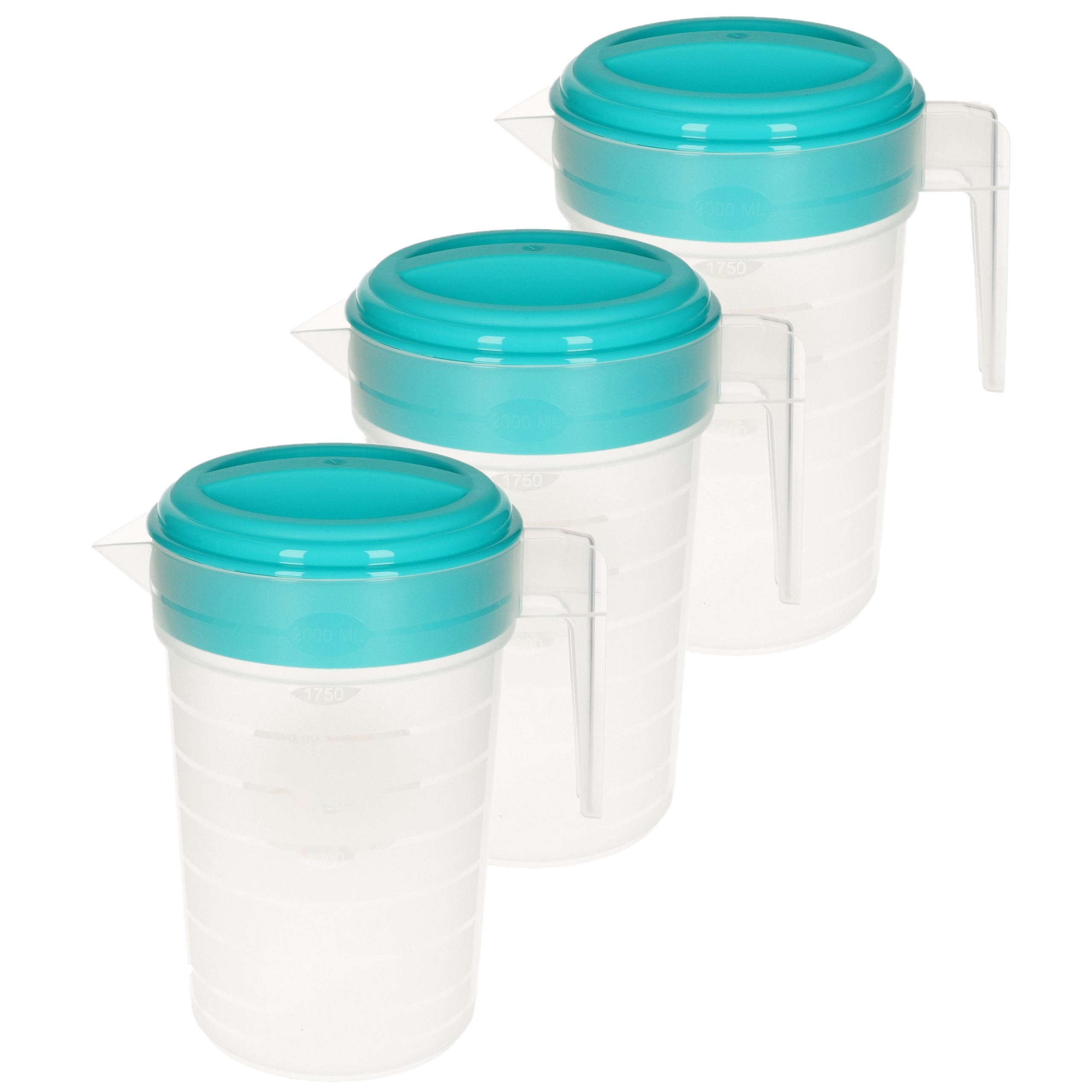 PlasticForte 3x stuks waterkan/sapkan transparant/blauw met deksel 2 liter kunststof -