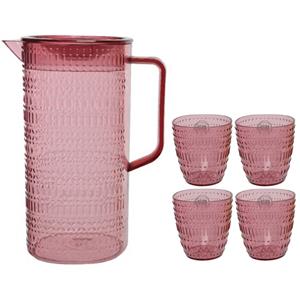 Decoris Schenkkan/waterkan/sapkan/limonadekan set met 4 glazen roze -