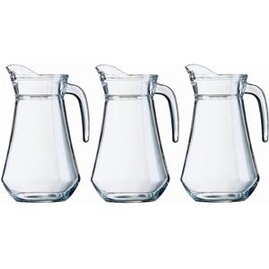 Merkloos 3x Glazen water karaffen/waterkannen 1 liter -
