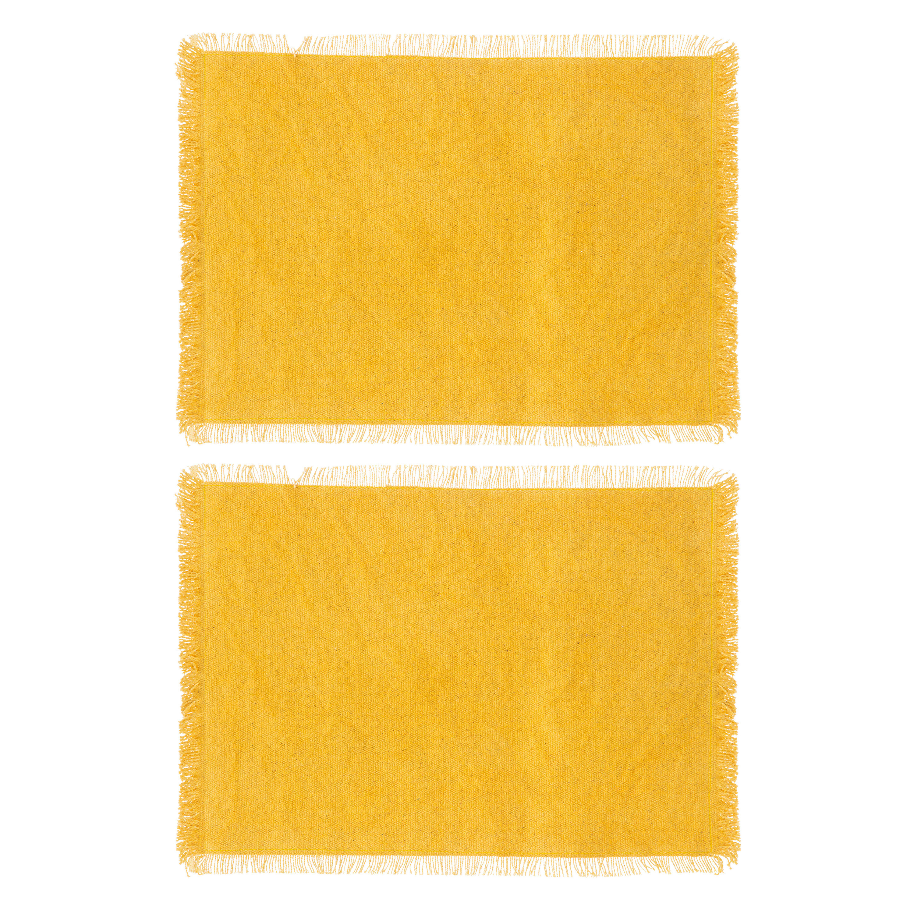 Secret de Gourmet placemats Kenya - 4x - geel - 45 x 30 cm - katoen - met franjes -