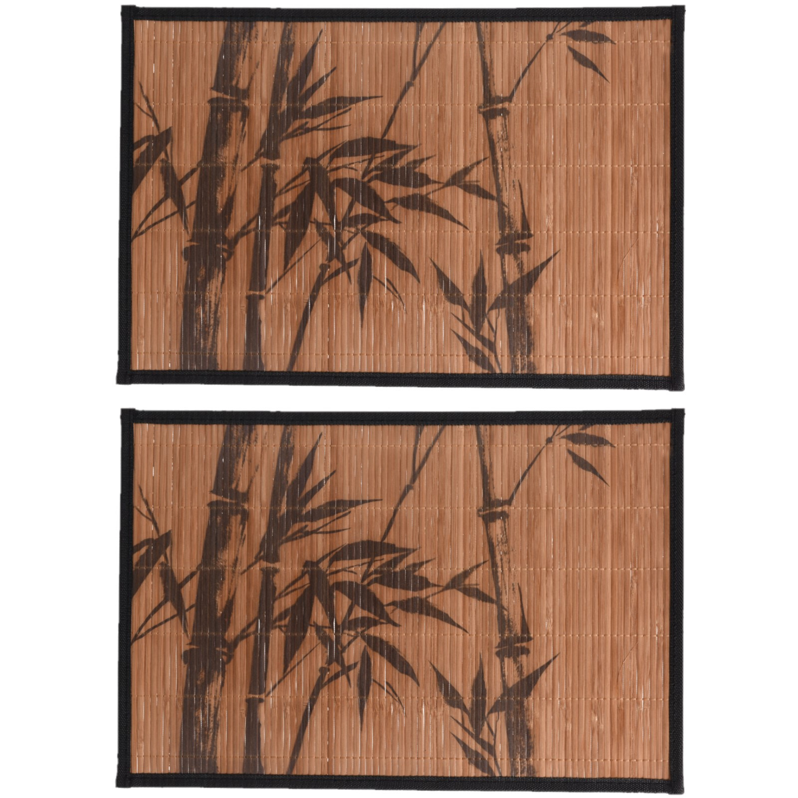 Merkloos 4x stuks rechthoekige placemats 30 x 45 cm bamboe bruin met zwarte bamboe print 1 -