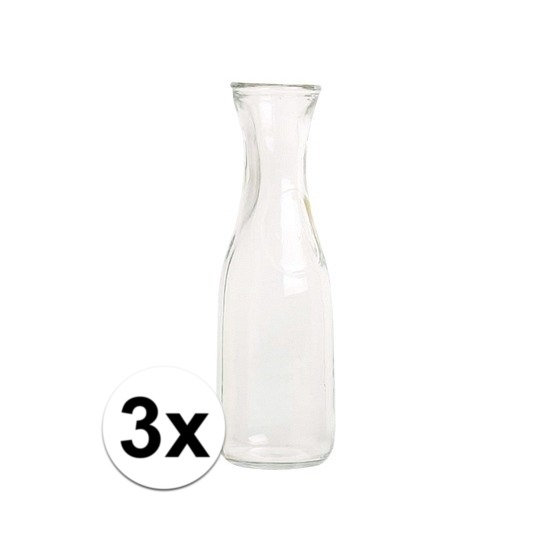 Merkloos 3x Glazen karaf 1 liter -