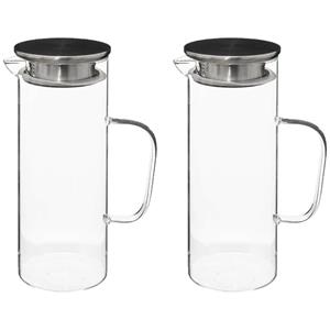 Secret de Gourmet Water Karaf/Schenkkan - 2x - met rvs dop - glas - 1.1 Liter - D9 x H22 cm -