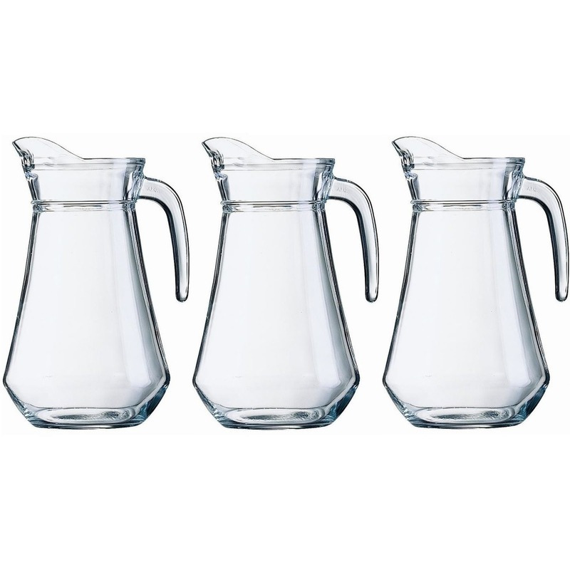 Merkloos 3x Glazen water karaffen/waterkannen 1.3 liter -