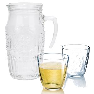 Bormioli Rocco schenkkan/waterkan van glas 1,8 liter met 6x waterglazen van 250 ml -
