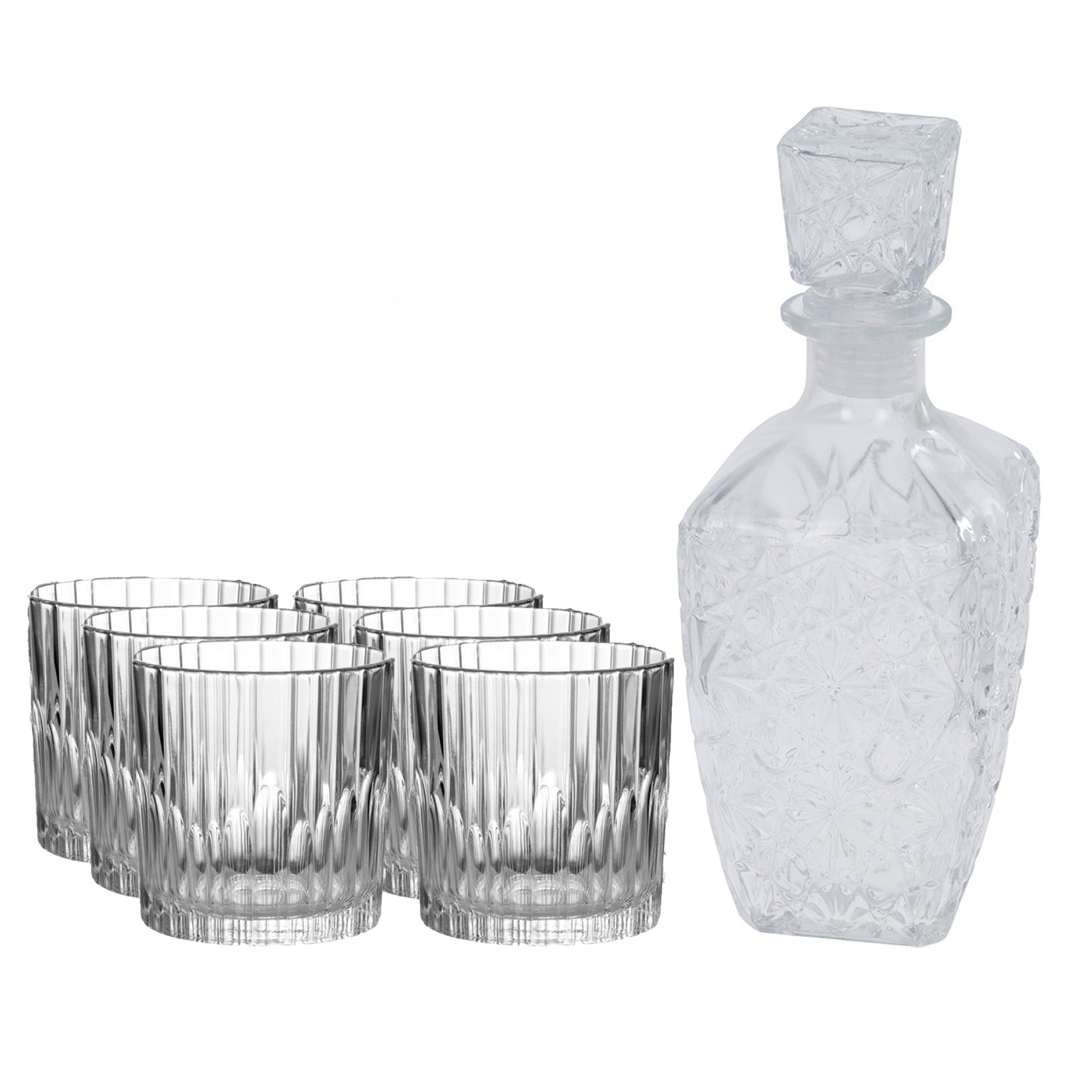 Excellent Houseware Glazen whisky/water karaf 750 ml met 6x whiskyglazen 310 ml -