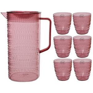 Decoris Schenkkan/waterkan/sapkan/limonadekan set met 6 glazen roze -