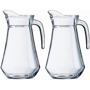 Merkloos Voordeelset 4x glazen water karaffen/waterkannen 1 liter -