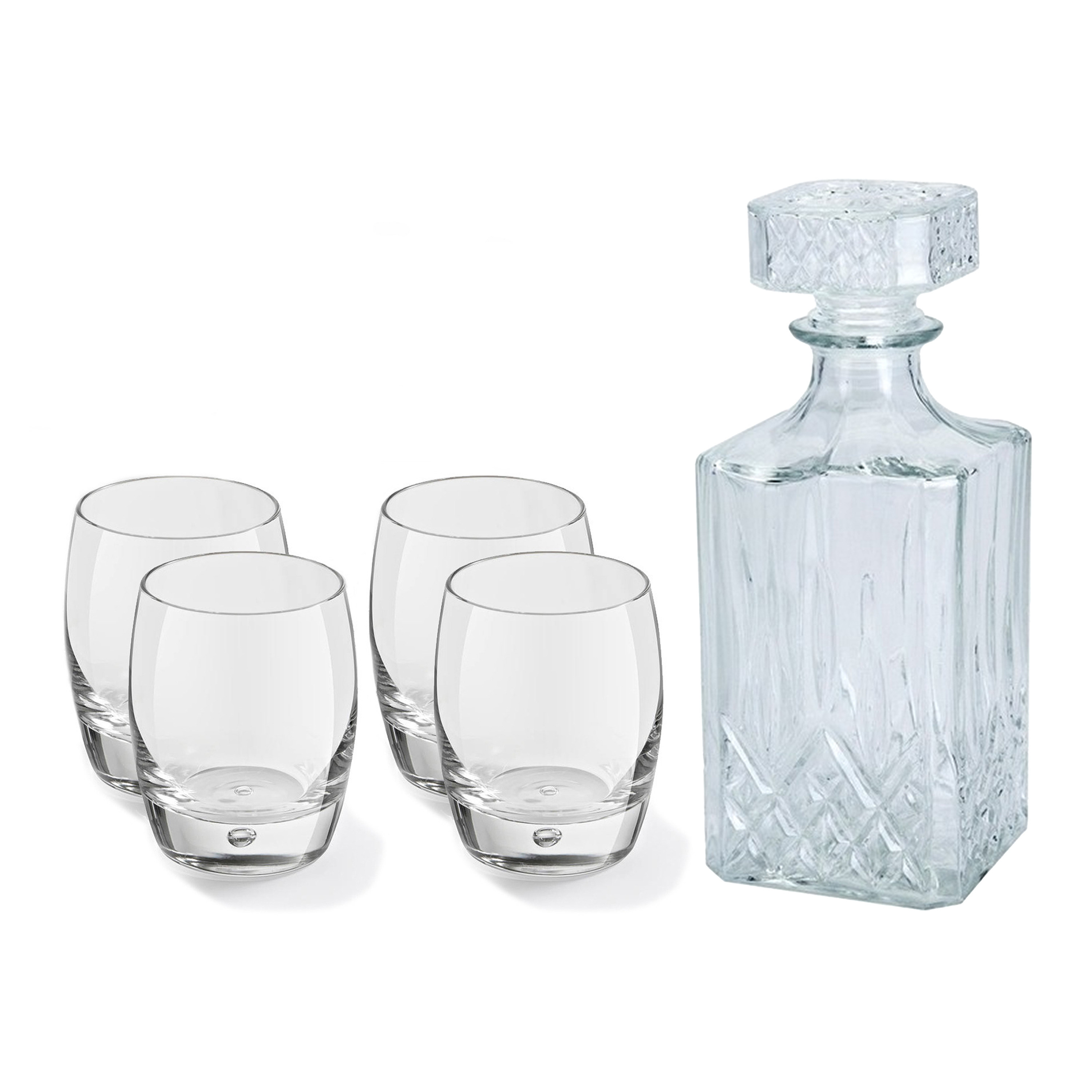 Excellent Houseware Glazen whisky/water karaf 900 ml met 4x whiskyglazen 360 ml -