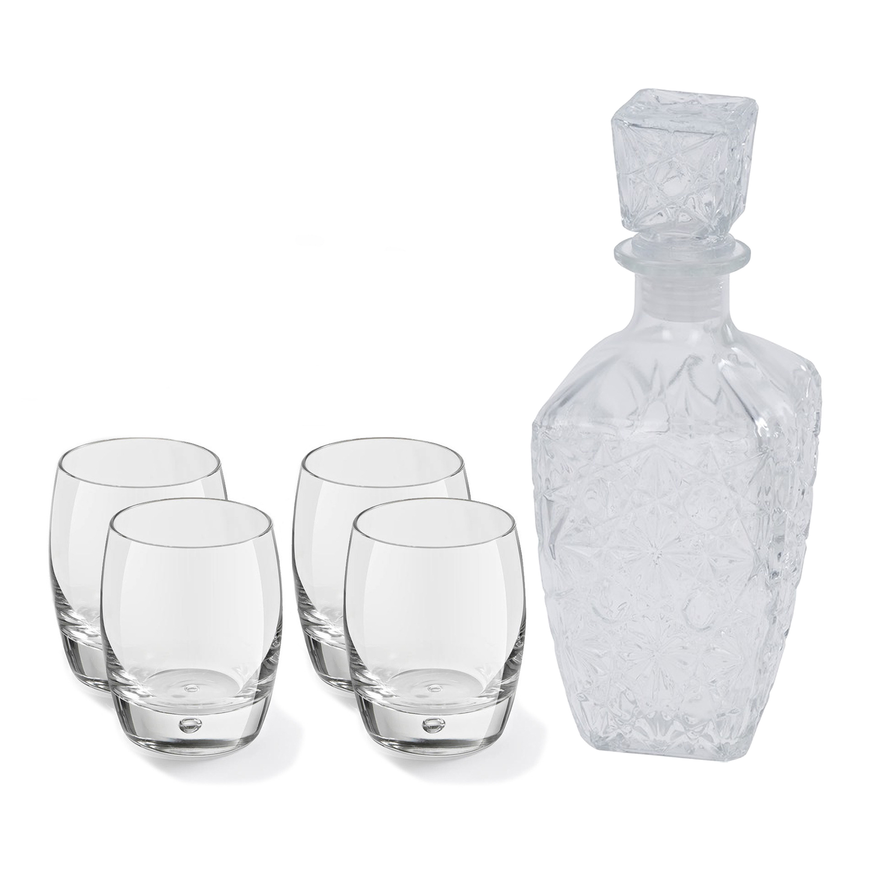 Excellent Houseware Glazen whisky/water karaf 750 ml met 4x whiskyglazen 360 ml -