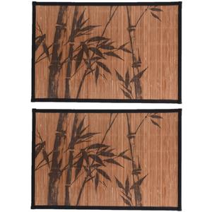 Merkloos 6x stuks rechthoekige placemats 30 x 45 cm bamboe bruin met zwarte bamboe print 1 -