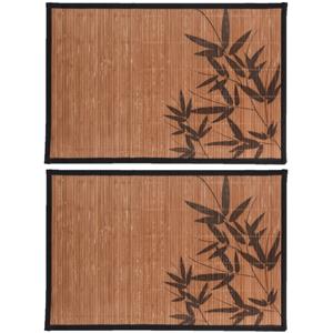 Merkloos 6x stuks rechthoekige placemats 30 x 45 cm bamboe bruin met zwarte bamboe print 3 -