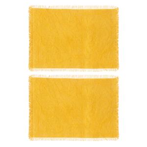 Secret de Gourmet placemats Kenya - 8x - geel - 45 x 30 cm - katoen - met franjes -