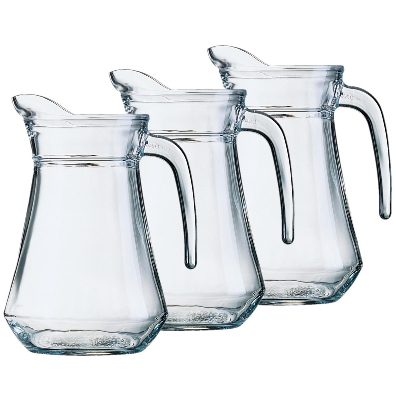 Arcoroc 3x stuks glazen schenkkannen/karaffen 1,3 liter -