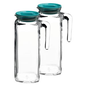 Bormioli Rocco 2x stuks glazen schenkkannen/waterkannen met deksel 1 liter -