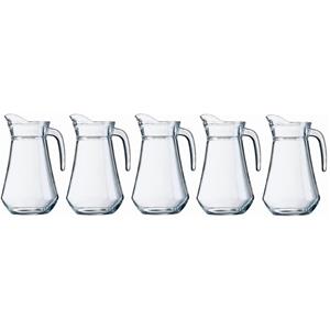 Merkloos Voordeelset 5x glazen water karaffen/waterkannen 1 liter -