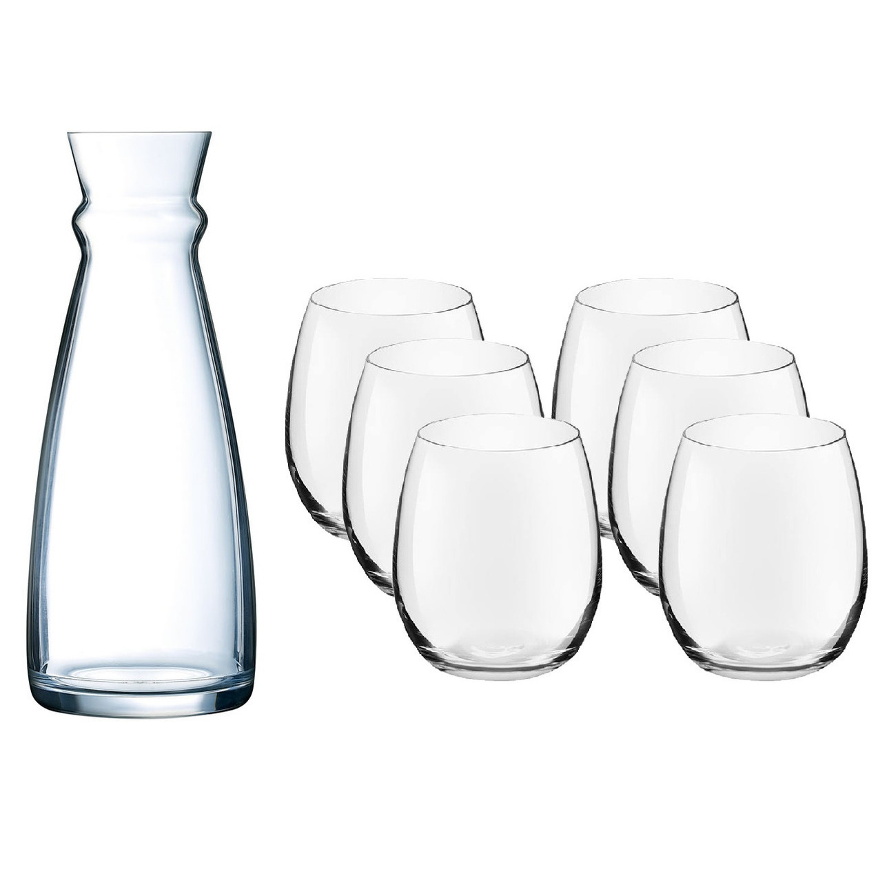 Arcoroc Glazen schenkkan/karaf 1 liter met 6x waterglazen 390 ml -