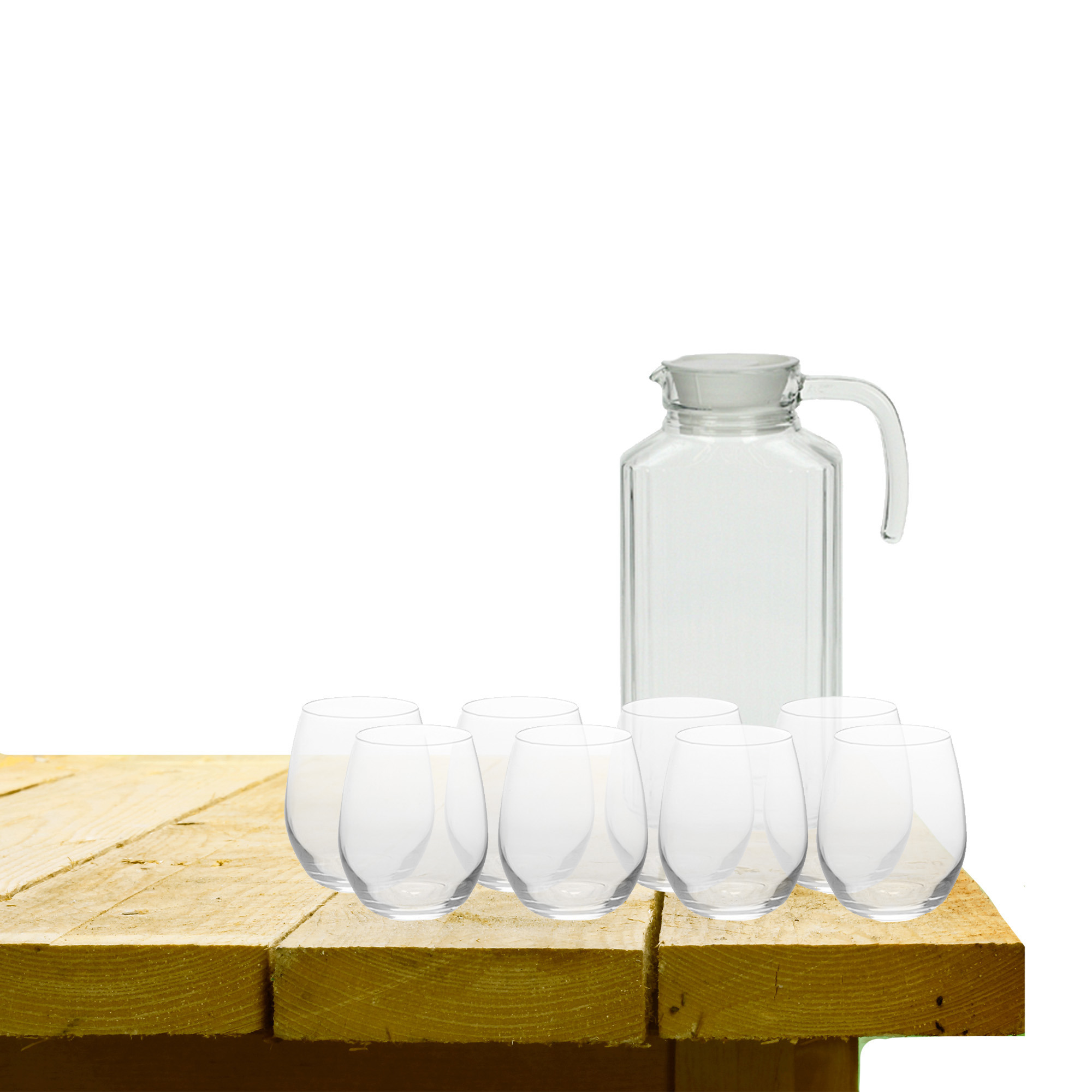 Excellent Houseware karaf schenkkan glas 1700 ml met 8x stuks Oval waterglazen -