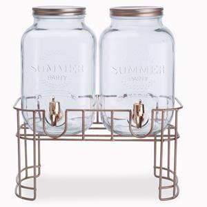 Cosy & Trendy Dubbele drankdispenser/limonade/sap dispenser op onderstel - glas - 2x 3.5 Liter -