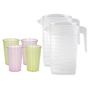 Forte Plastics 4x stuks water/limonade schenkkannen 2 liter met 36x kunststof glazen voordeelset -