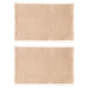 Secret de Gourmet placemats Kenya - 10x - beige - 45 x 30 cm - katoen - met franjes -