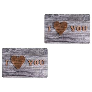 Merkloos 12x Rechthoekige grijze placemats I love you 29 x cm -