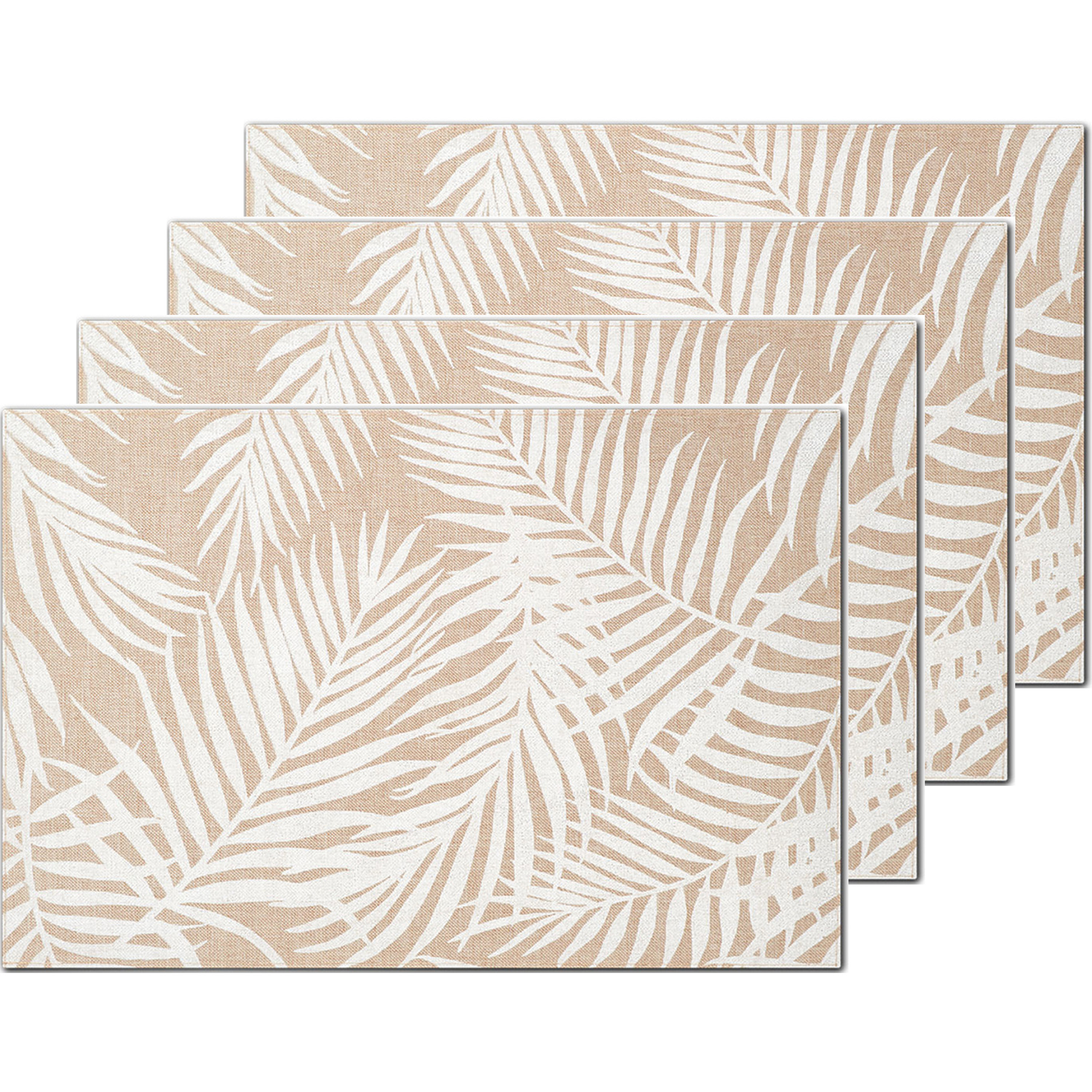 Zeller Placemats palm bladeren print - 10x - linnen - 45 x 30 cm - beige -