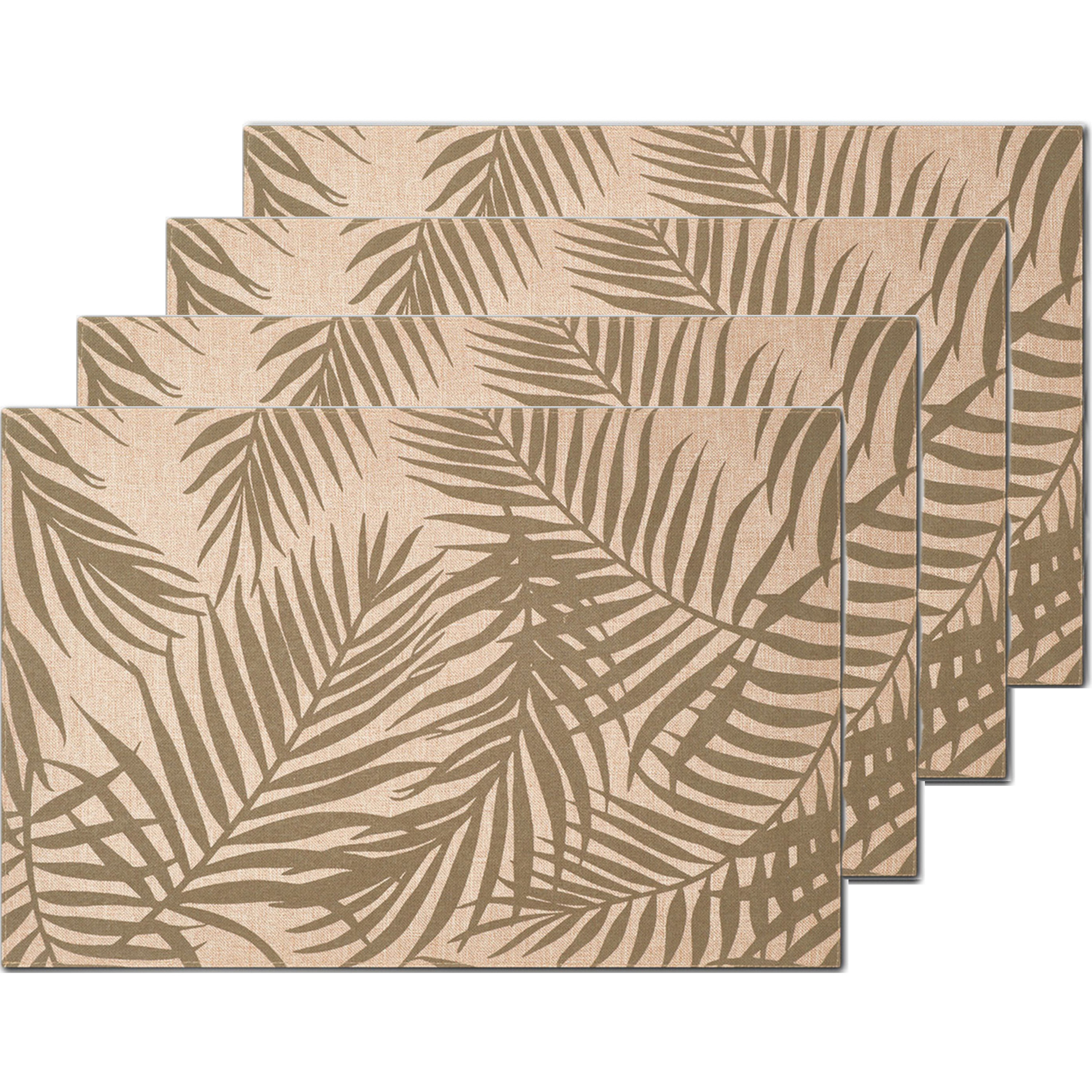 Zeller Placemats palm bladeren print - 10x - linnen - 45 x 30 cm - beige/groen -