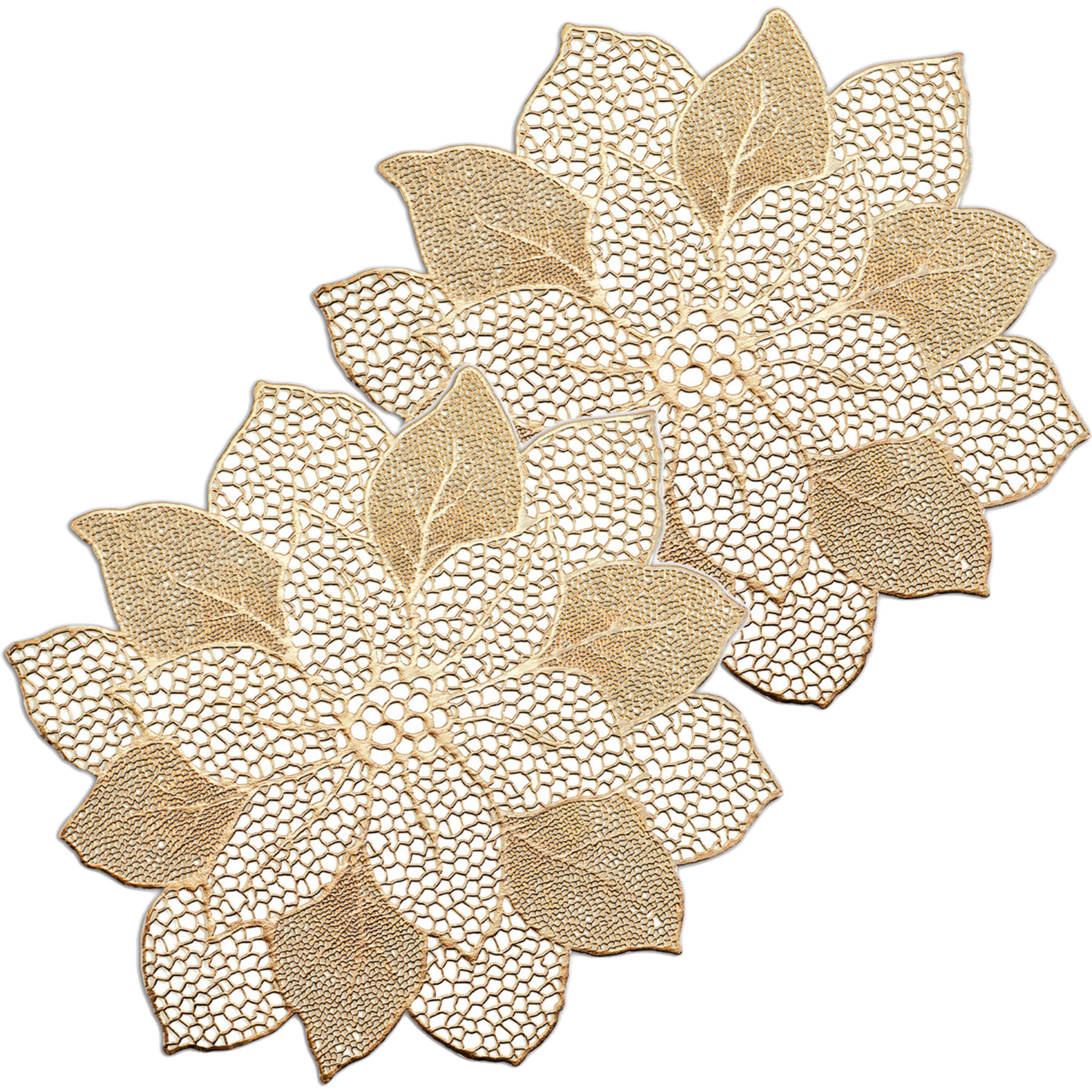 Zeller Placemats bloemen vorm - 10x - kunststof - 49 x 47 cm - goud -