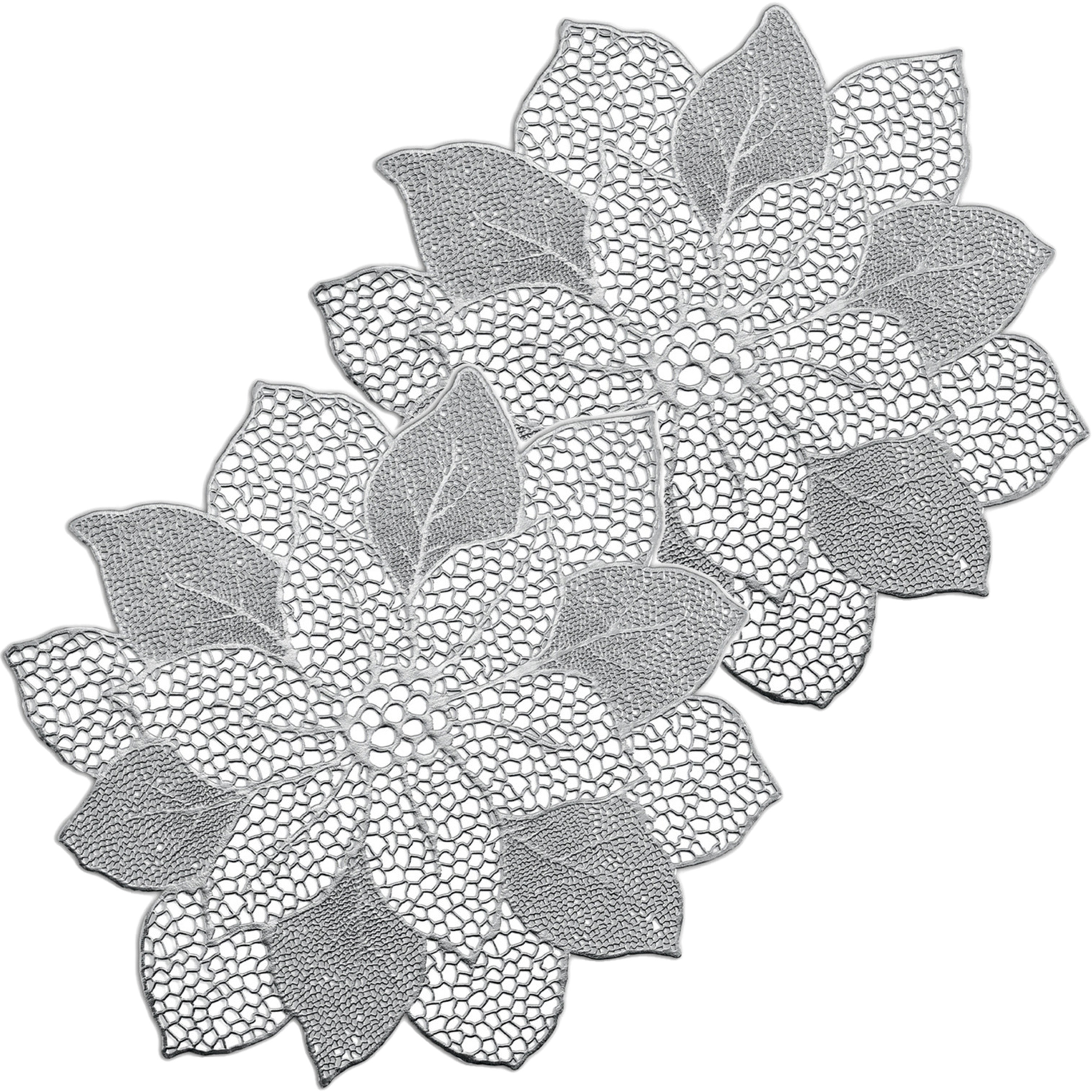 Zeller Placemats bloemen vorm - 10x - kunststof - 49 x 47 cm - zilver -