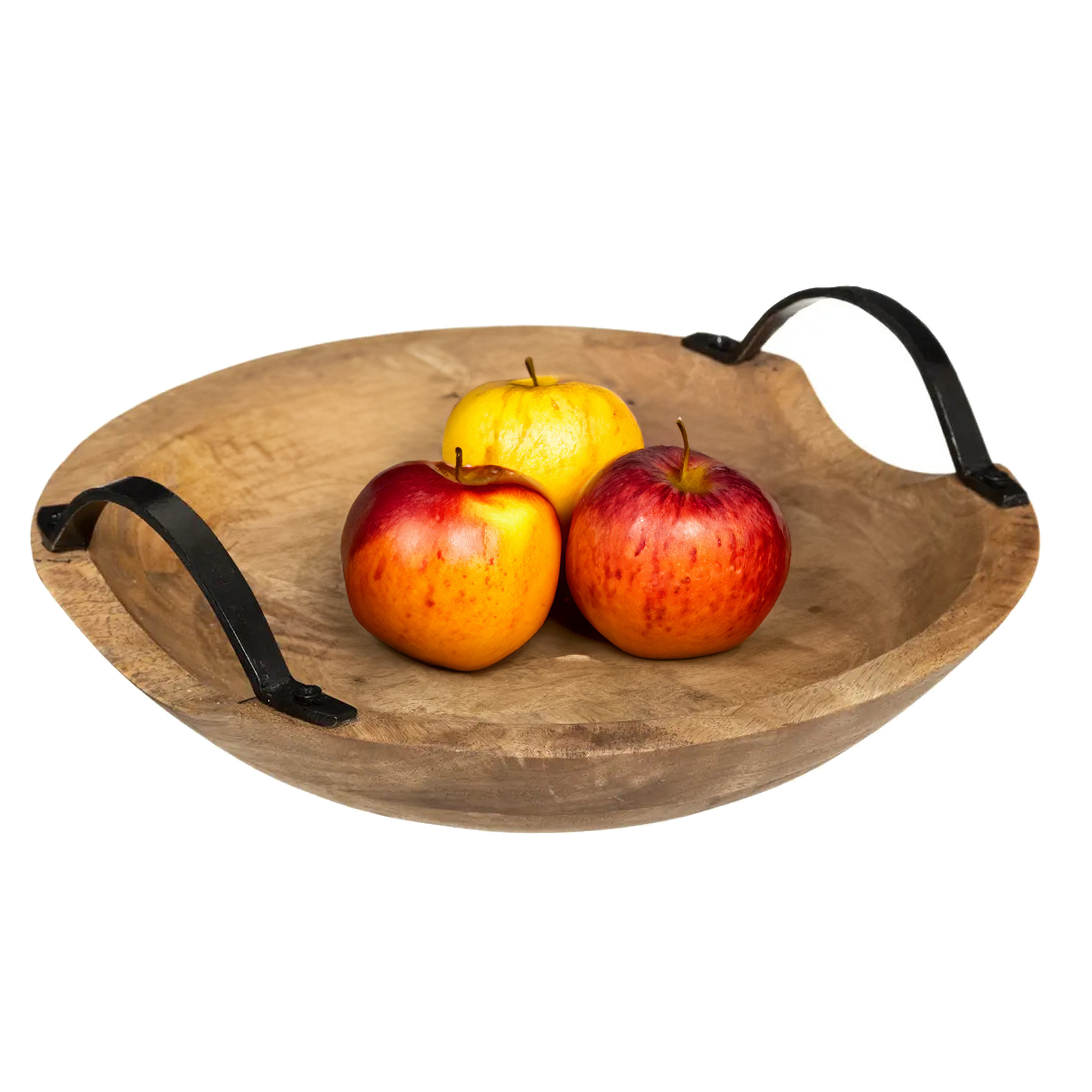 5five Fruitschaal/fruitmand - mango hout - D30 x H10 cm - met hengsels -