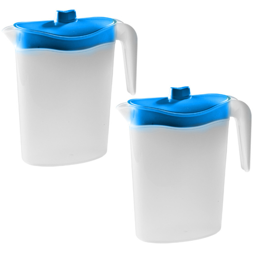 Hega Hogar 2x Waterkannen/sapkannen met blauwe deksel 2,5 liter kunststof -