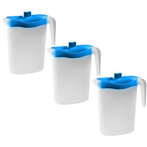 Hega Hogar 3x Waterkannen/sapkannen met blauwe deksel 1,5 liter kunststof -