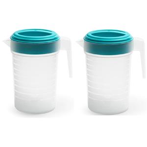 PlasticForte 2x stuks waterkan/sapkan transparant/blauw met deksel 1 liter kunststof -