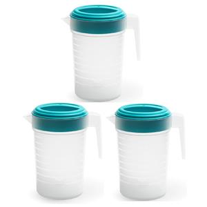 PlasticForte 3x stuks waterkan/sapkan transparant/blauw met deksel 1 liter kunststof -