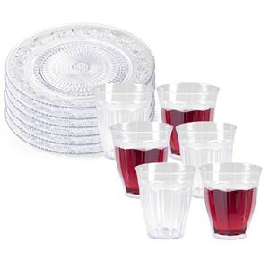 PlasticForte Servies van kunststof - 6x dinerborden en 6x drinkbekers - transparant -